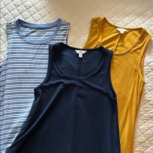 Time and Tru 3 Women's Sleeveless Dresses in Blue, Navy, and Mustard